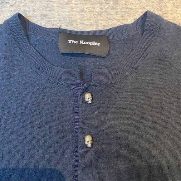 The Kooples Merino Long Sleeve Henley in Blue Petrol - Picture 4 of 6